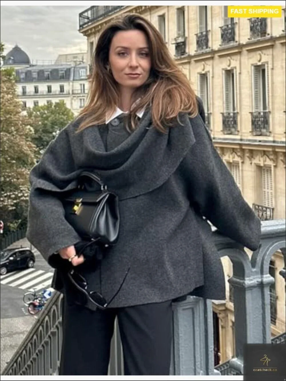 Oversized Peacoat Knit Scarf Jacket Wrap Long Sleeve Button Winter Chic